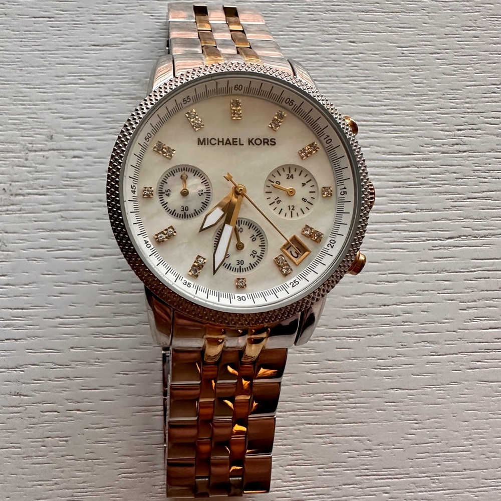 Special Edition Michael Kors 2-Toned Silver and Gold Pearl Faced Boyfriend Watch